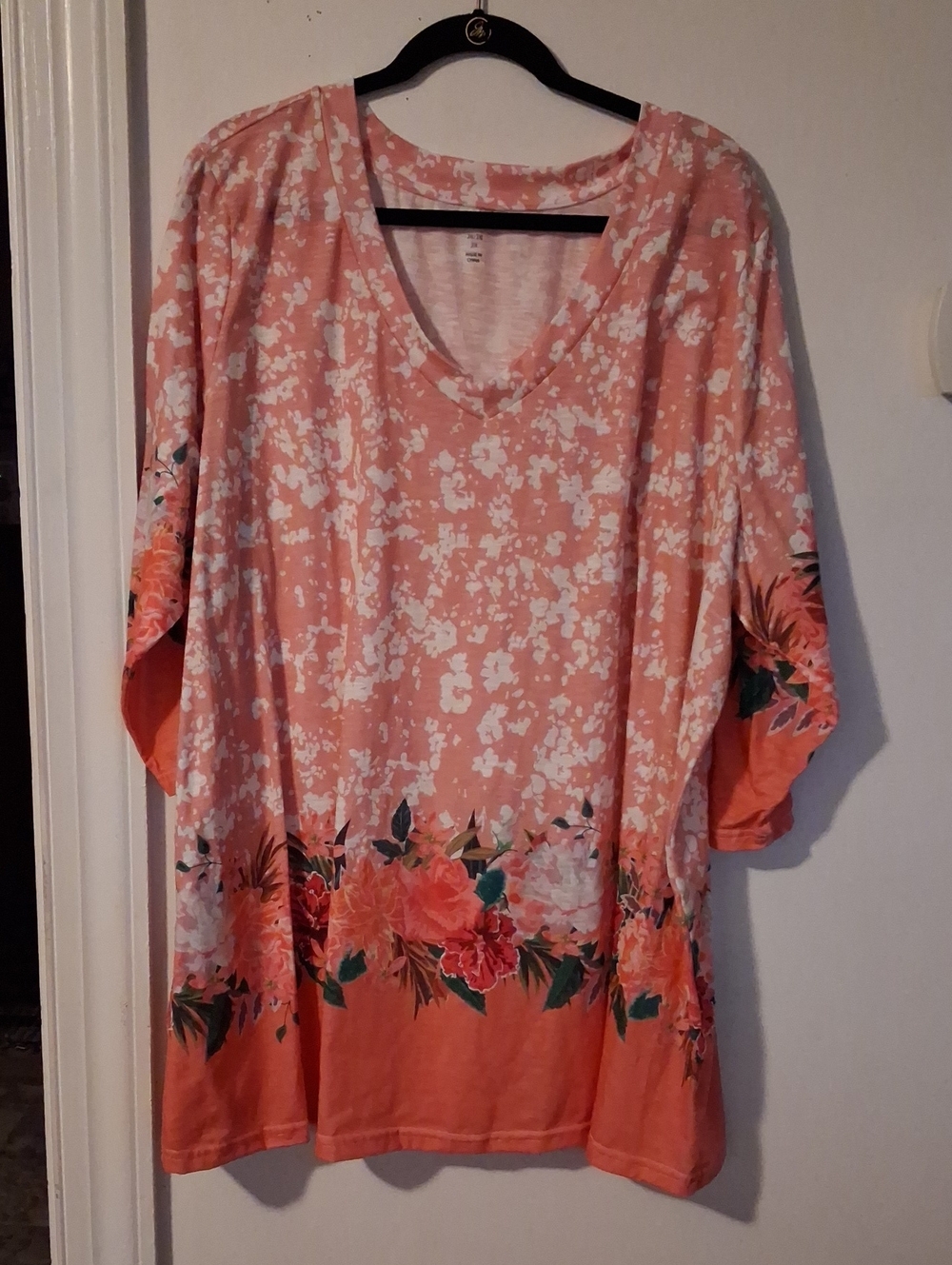Woman Within Coral Floral Border V-Neck Tunic